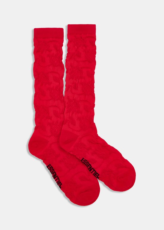 Chaussettes rouges en jacquard fleuri