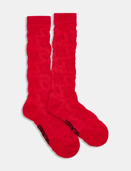 Red floral-jacquard socks