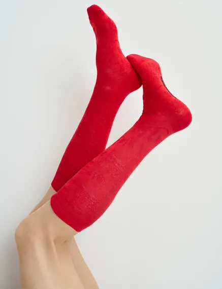 Chaussettes rouges en jacquard fleuri