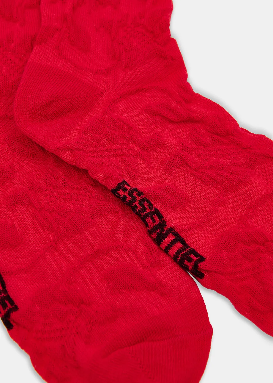 Red floral-jacquard socks