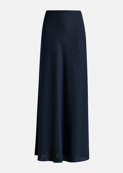 Jupe maxi en satin bleu marine