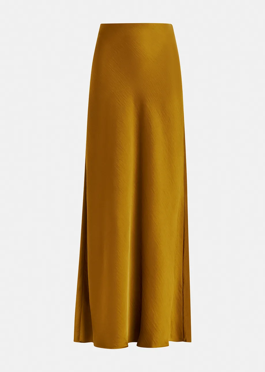 Bronze satin maxi-length skirt