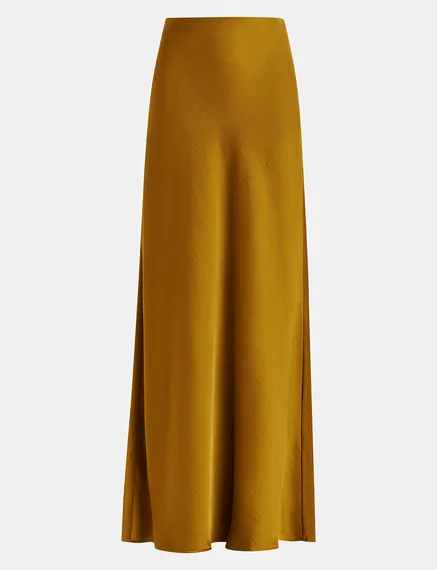 Bronze satin maxi-length skirt