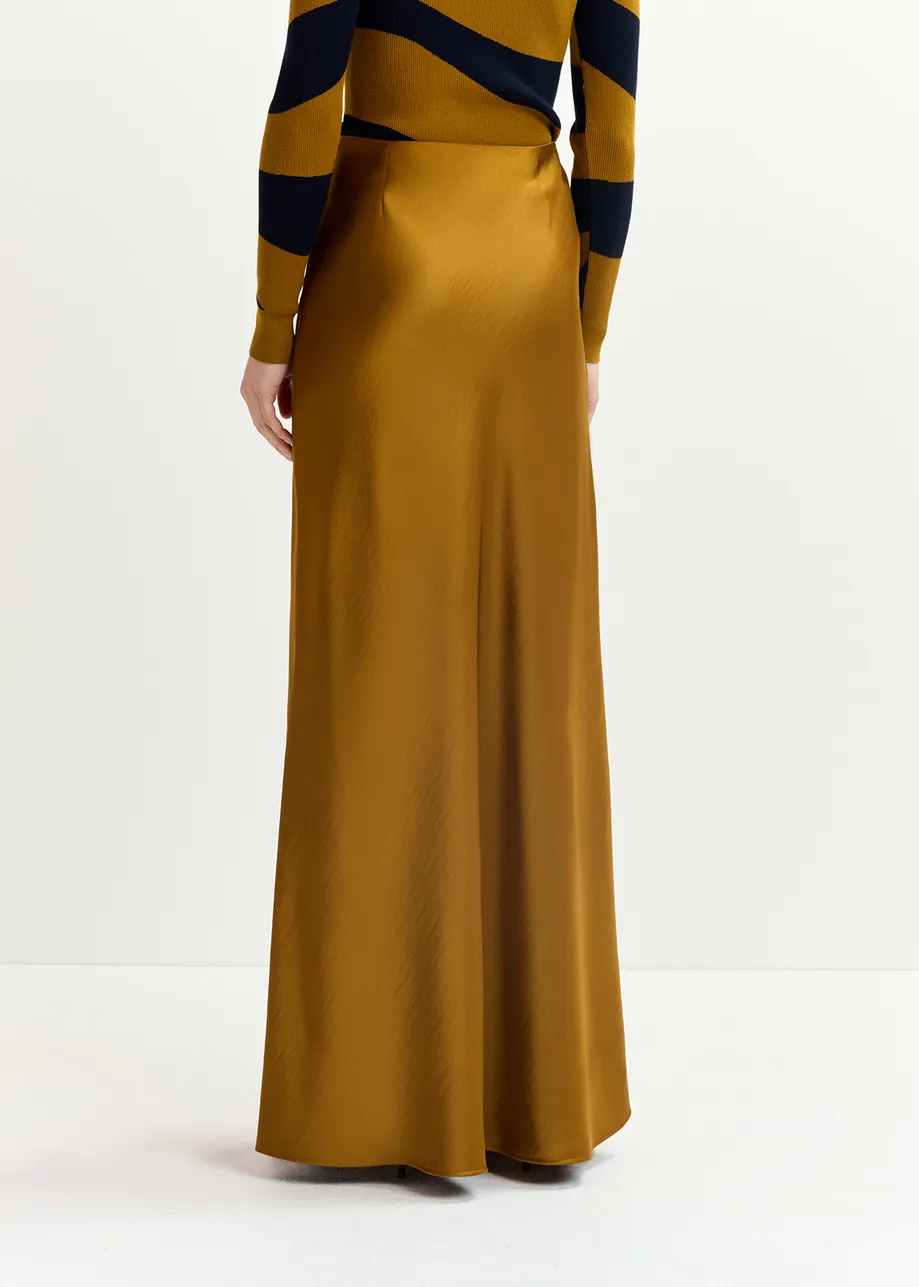 Bronze satin maxi-length skirt