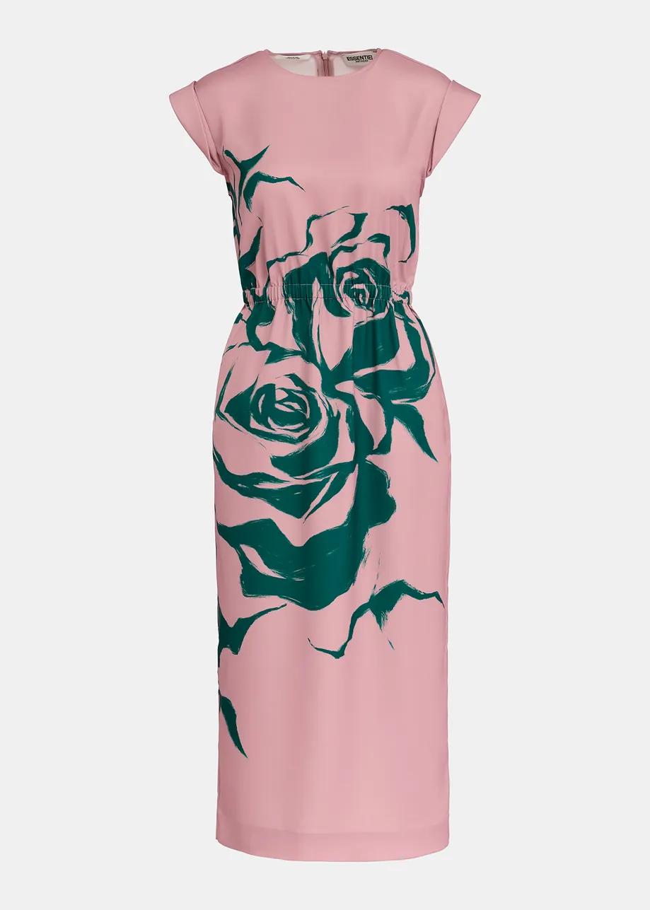 Vintage pink midi-length dress with floral print