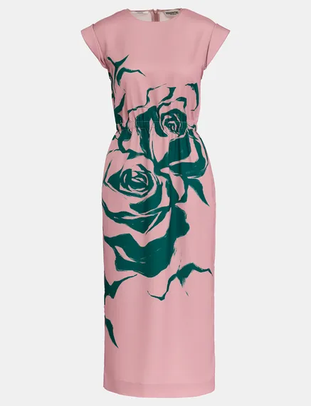 Vestido de largo midi con estampado floral, rosa vintage