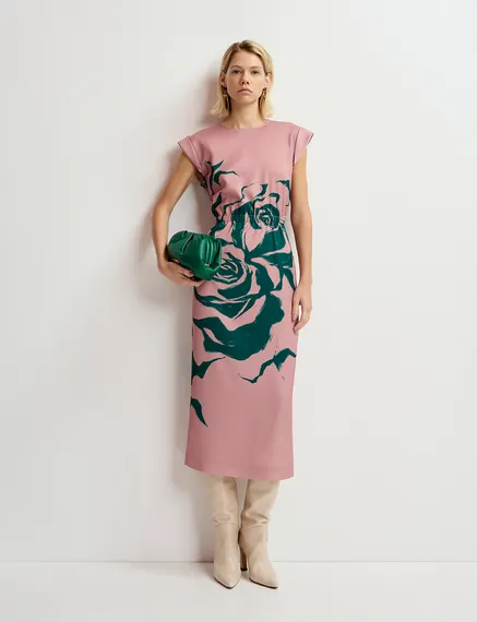 Vintage pink midi-length dress with floral print