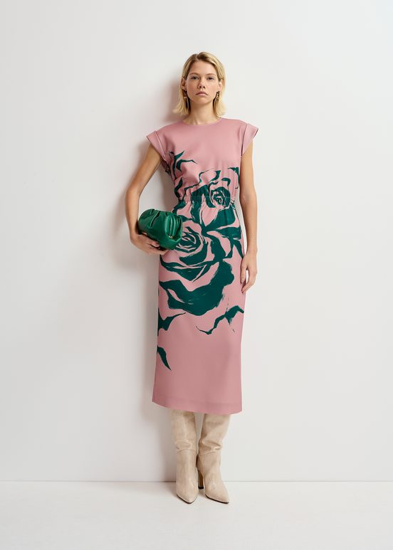 Vintage pink midi-length dress with floral print