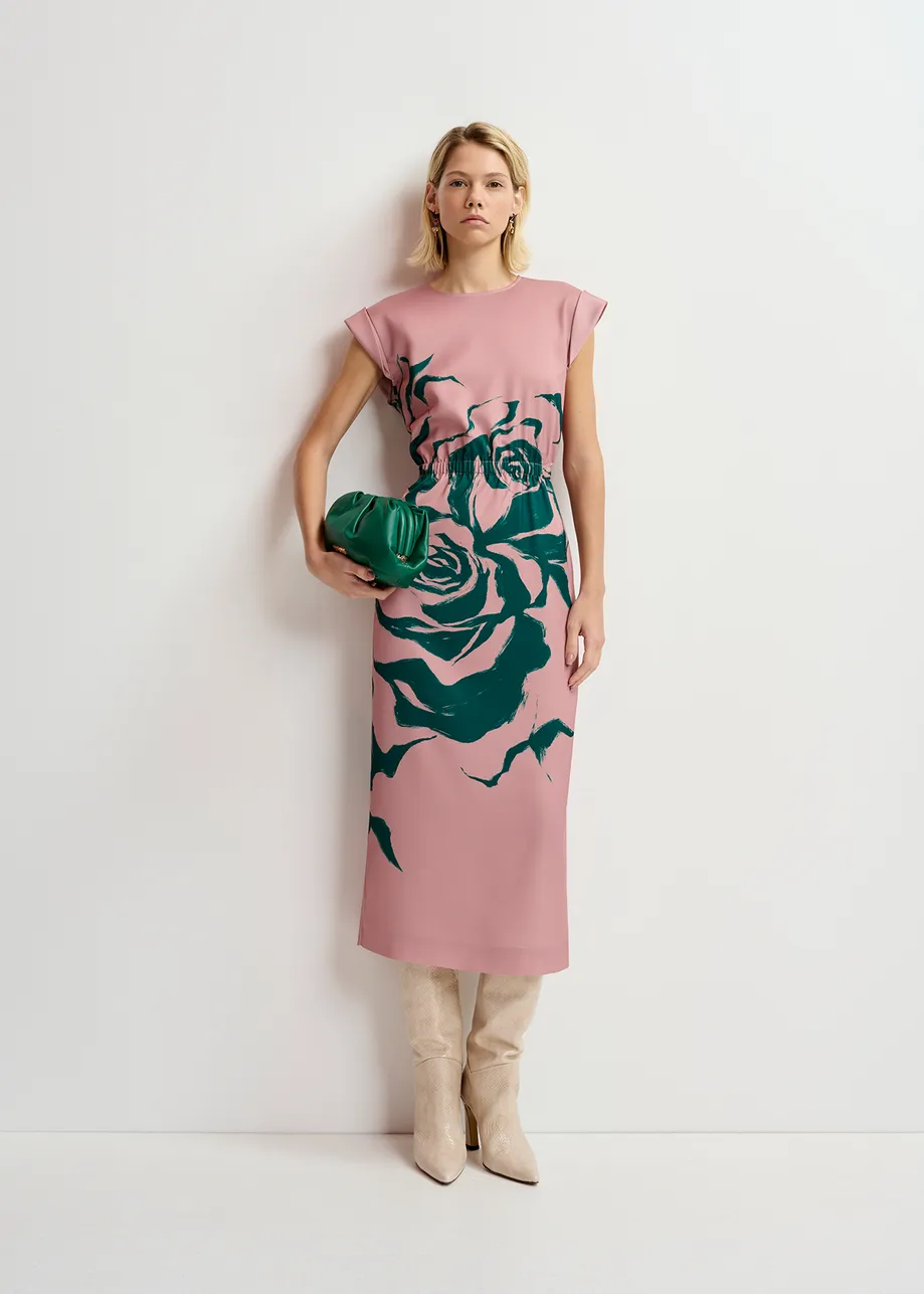 Vintage pink midi-length dress with floral print