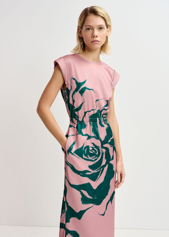 Vintage pink midi-length dress with floral print