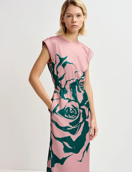 Vintage pink midi-length dress with floral print