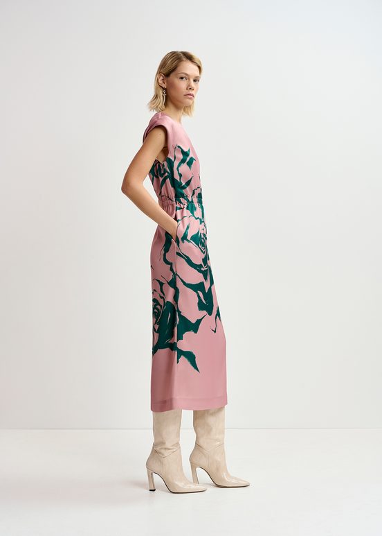 Oudroze midi-jurk met bloemenprint