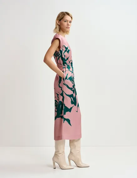 Oudroze midi-jurk met bloemenprint