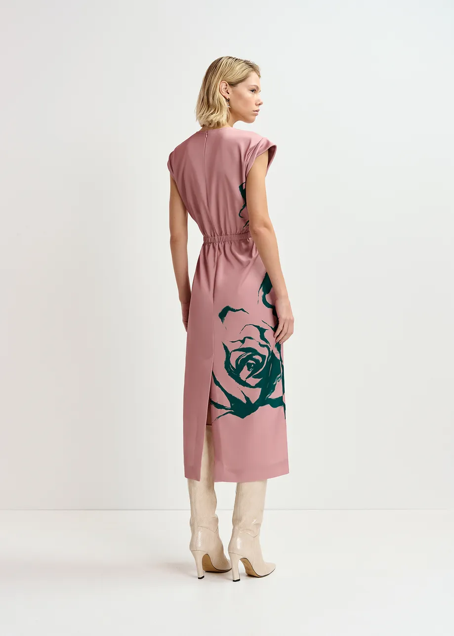 Vintage pink midi-length dress with floral print