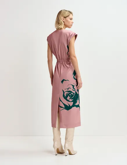 Vintage pink midi-length dress with floral print