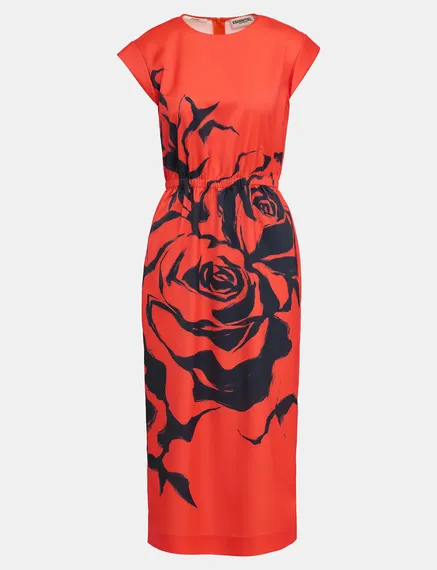 Red midi-length dress with floral print