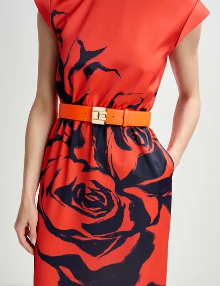 Robe midi rouge à imprimé fleuri