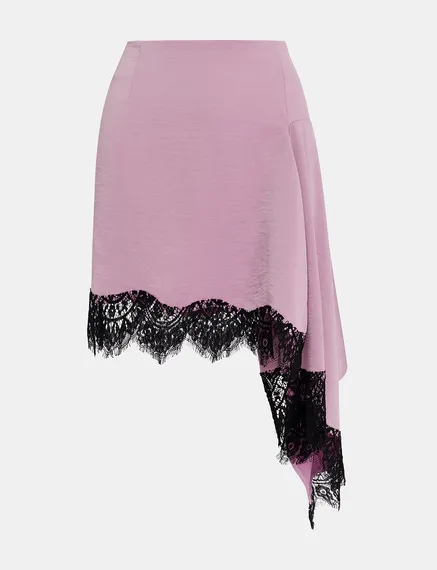 Mauve asymmetrical mini skirt with lace trim