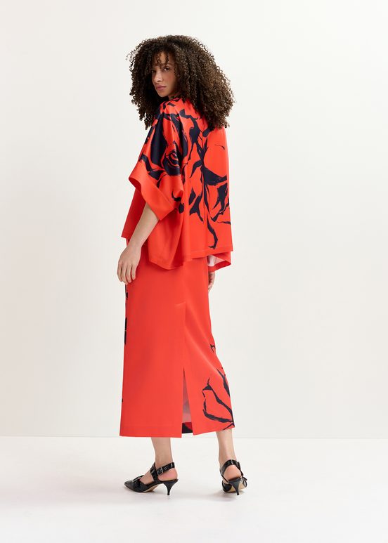 Top oversize con estampado floral, rojo