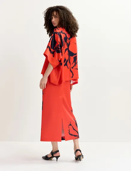 Top oversize con estampado floral, rojo