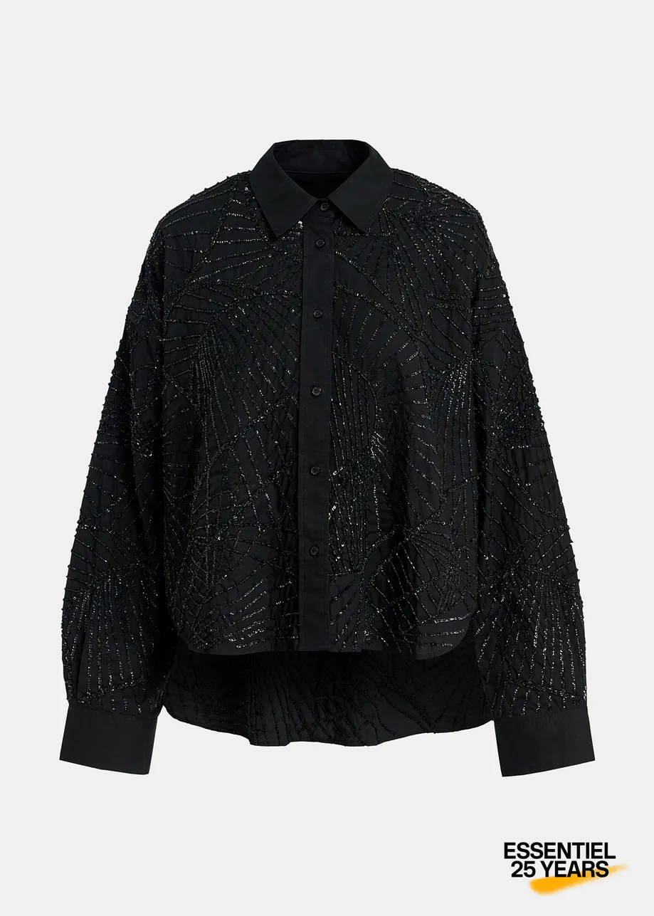 Black sequin and bead-embellished cotton shirt - 25 year exclusive