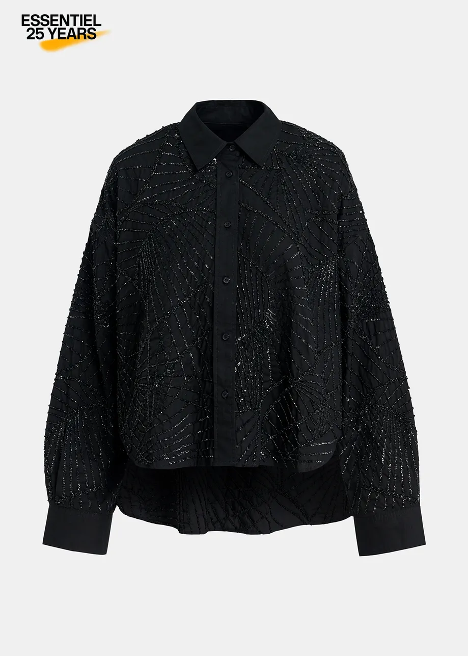 Black sequin and bead-embellished cotton shirt - 25 year exclusive