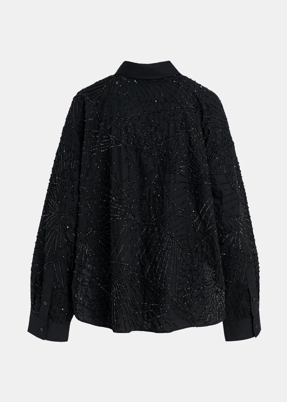 Black sequin and bead-embellished cotton shirt - 25 year exclusive