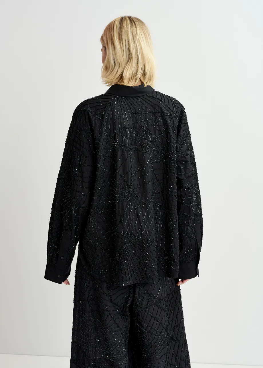 Black sequin and bead-embellished cotton shirt - 25 year exclusive