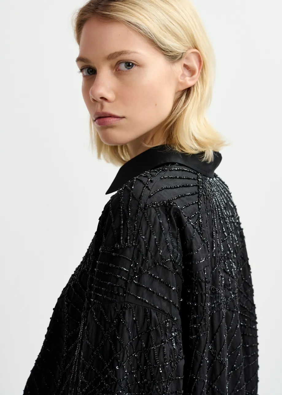 Black sequin and bead-embellished cotton shirt - 25 year exclusive