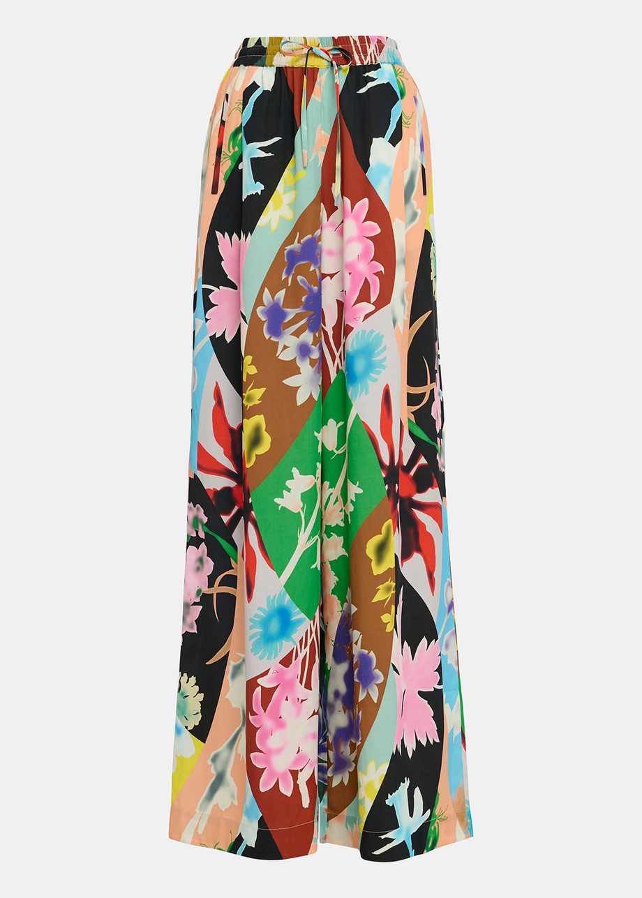 Multicolor floral-print wide-leg pants