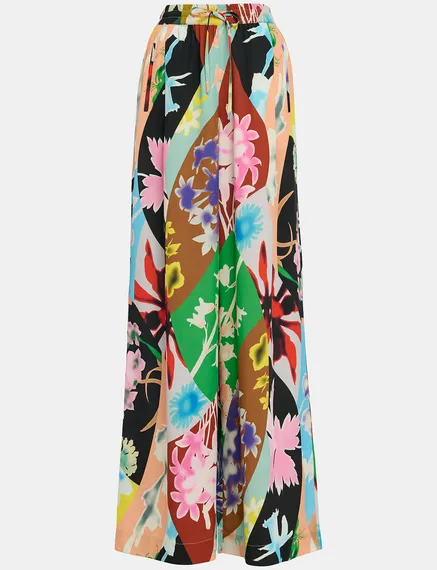 Multicolor floral-print wide-leg pants