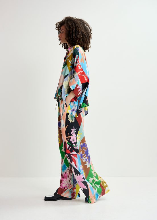 Multicolor floral-print wide-leg pants