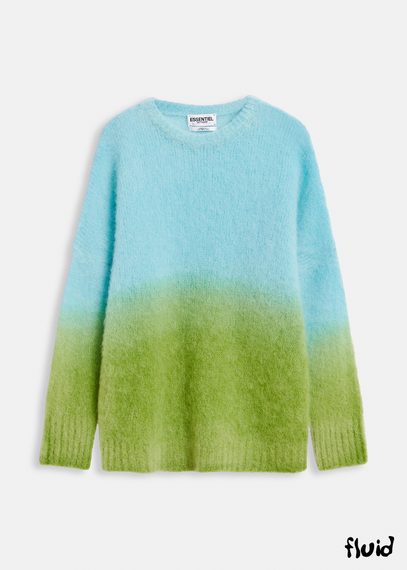 Light blue and green knit sweater with gradient effect