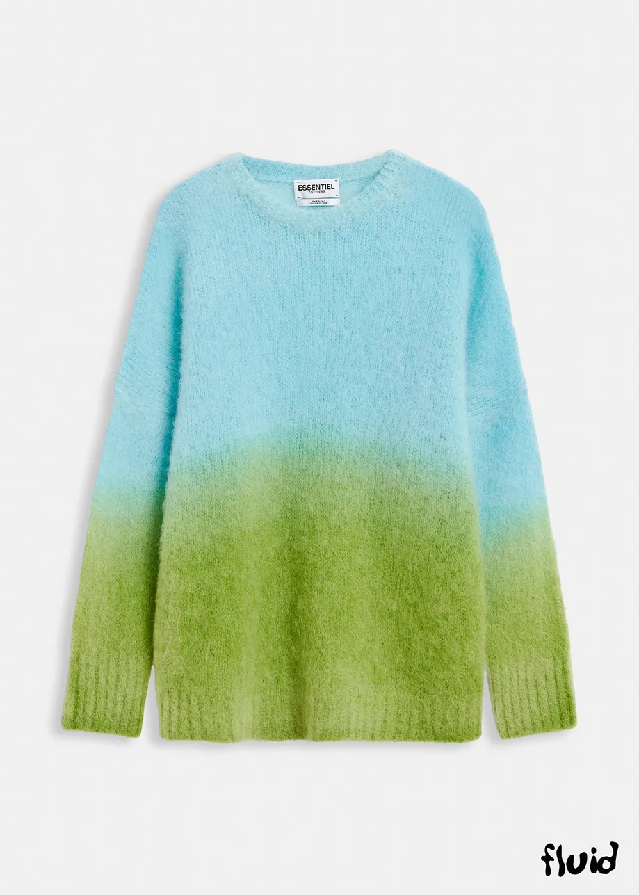 Light blue and green knit sweater with gradient effect