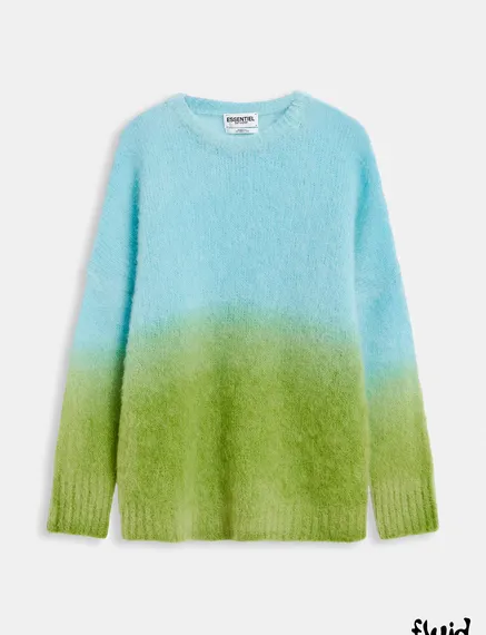 Light blue and green knit sweater with gradient effect