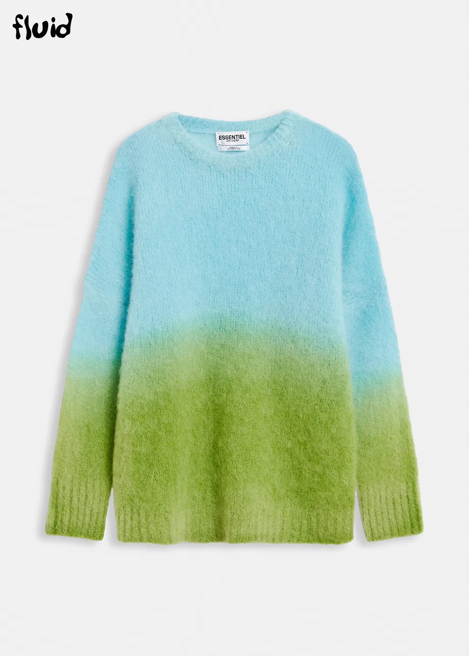 Light blue and green knit sweater with gradient effect