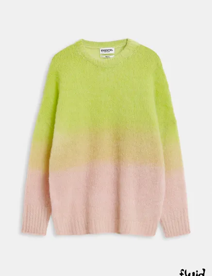 Lime green and light pink knit sweater with gradient effect