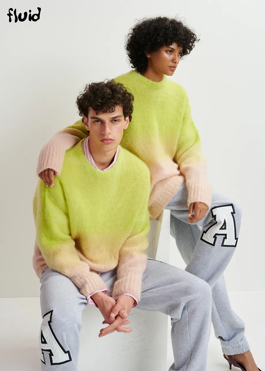 Lime green and light pink knit sweater with gradient effect