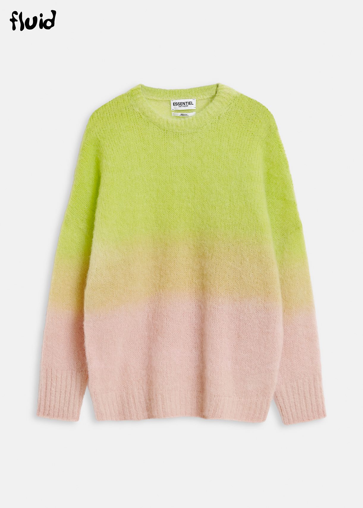 Lime green and light pink knit sweater with gradient effect