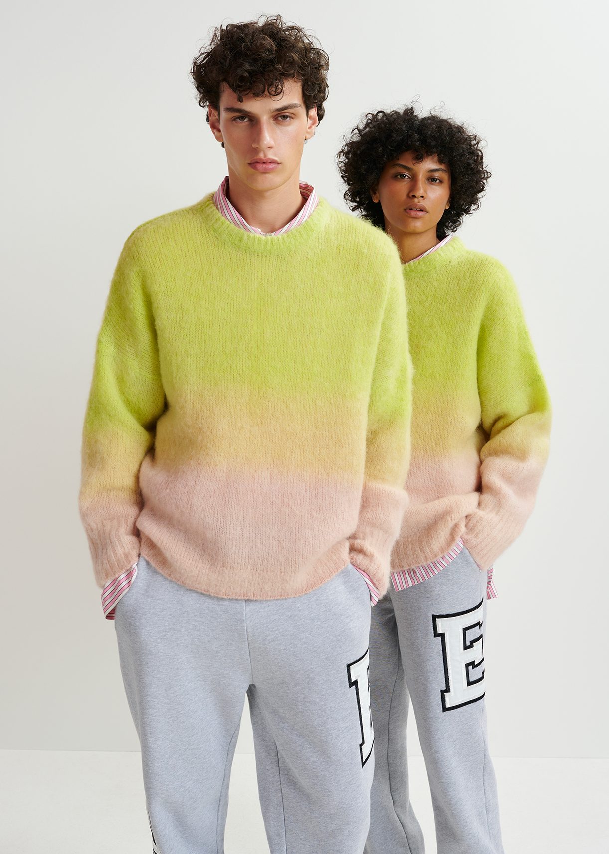 Lime green and light pink knit sweater with gradient effect Essentiel Antwerp United Kingdom