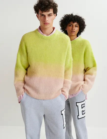 Lime green and light pink knit sweater with gradient effect