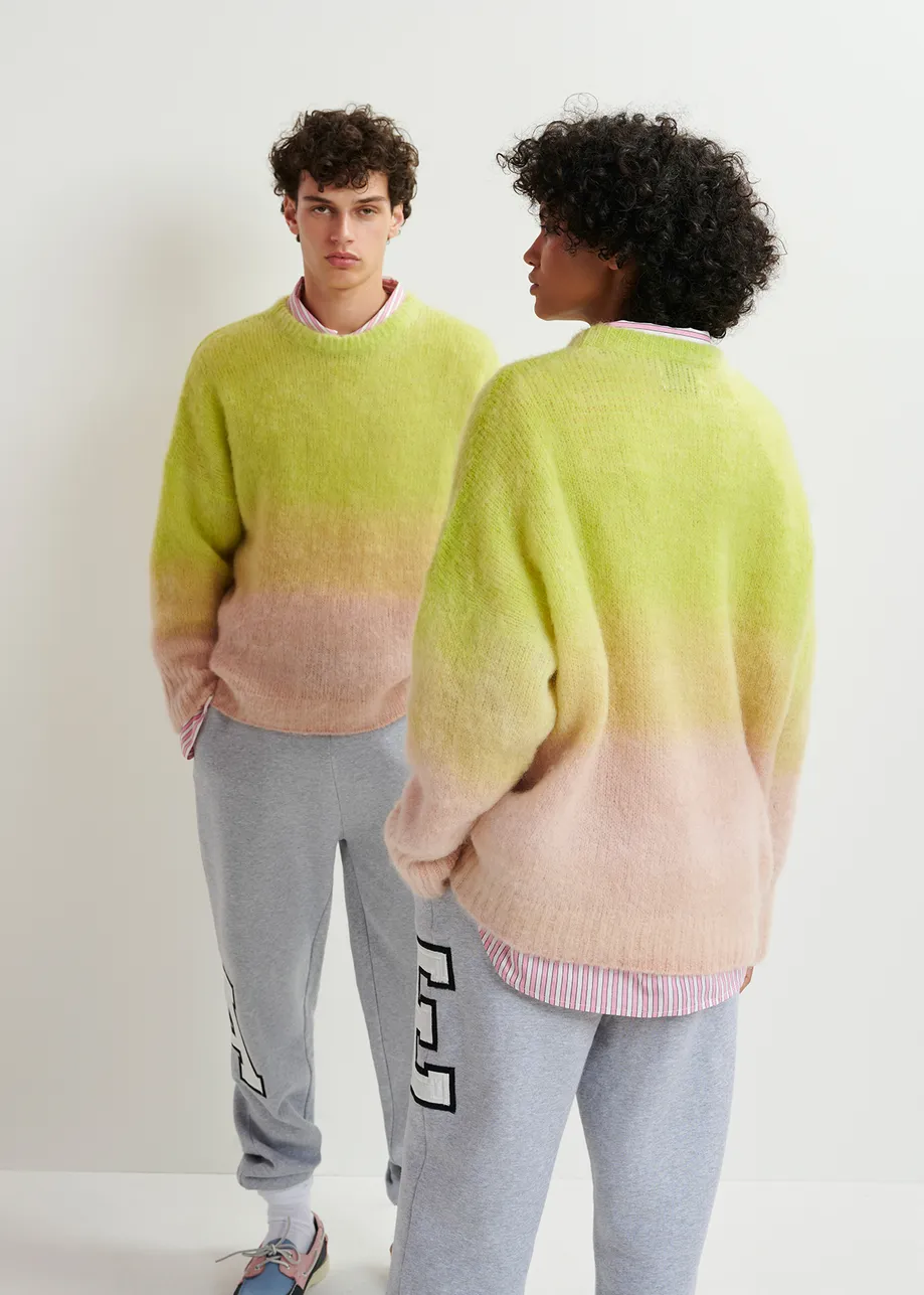 Lime green and light pink knit sweater with gradient effect