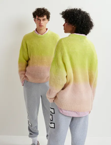 Lime green and light pink knit sweater with gradient effect