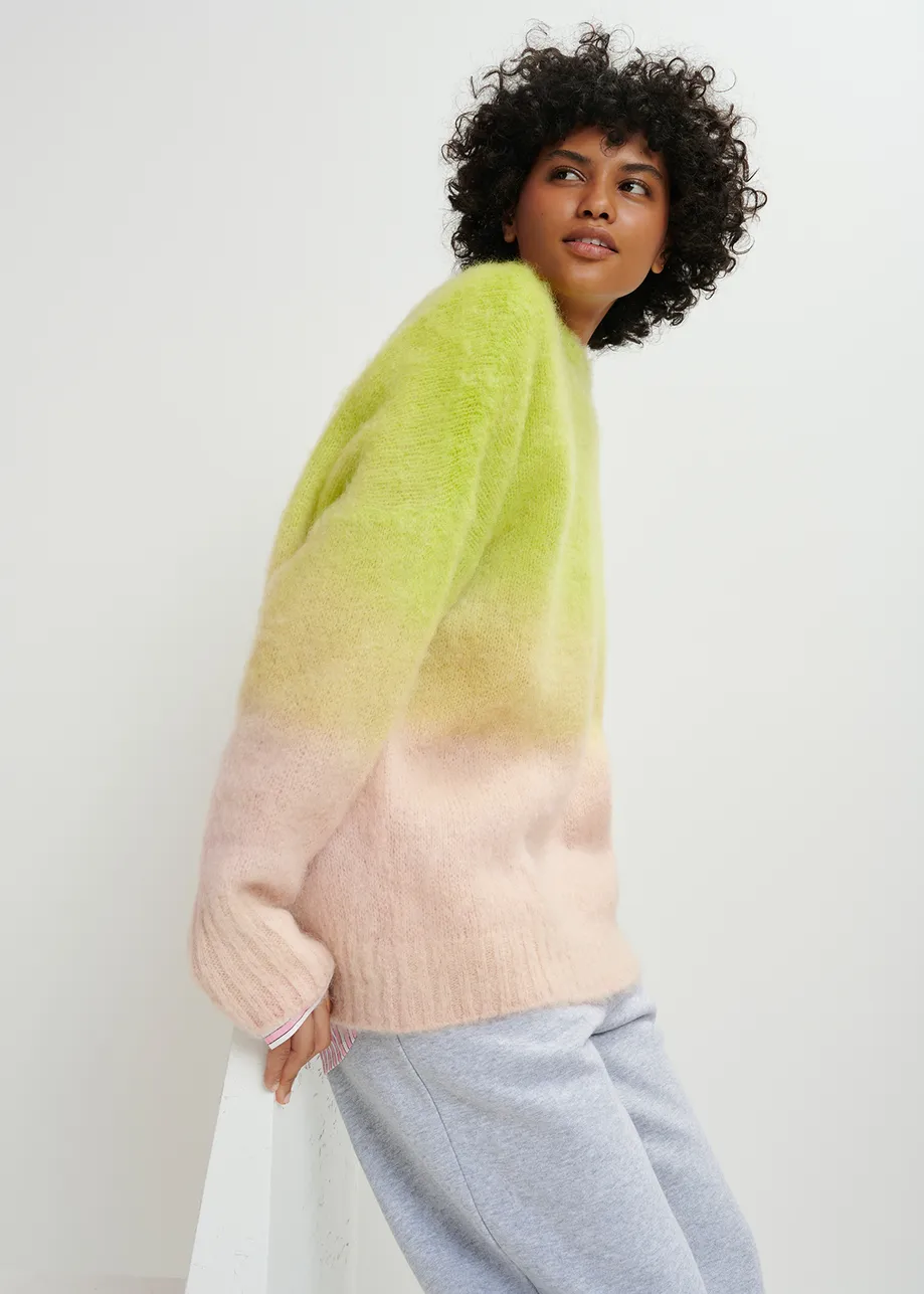 Lime green and light pink knit sweater with gradient effect