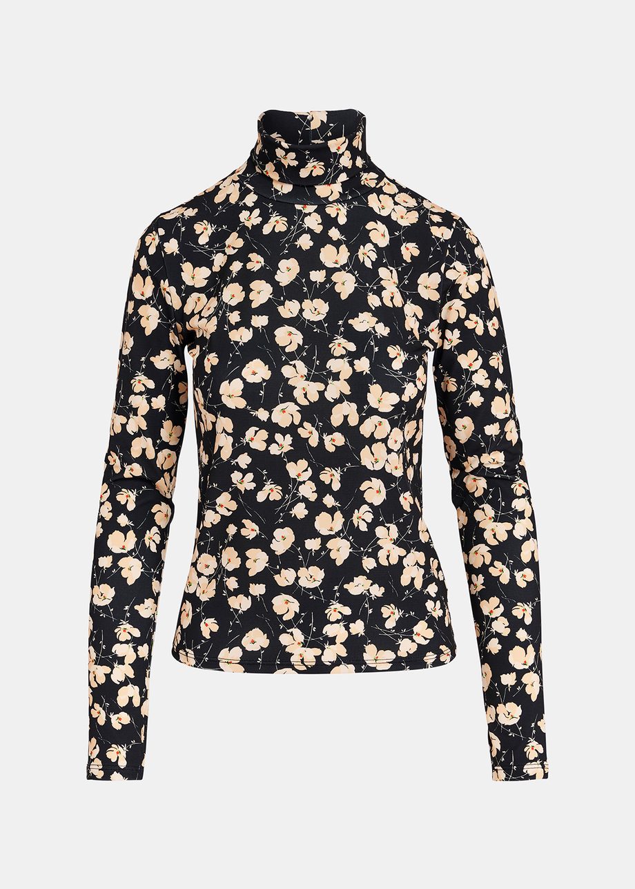 Top de cuello alto con estampado floral, negro y crudo