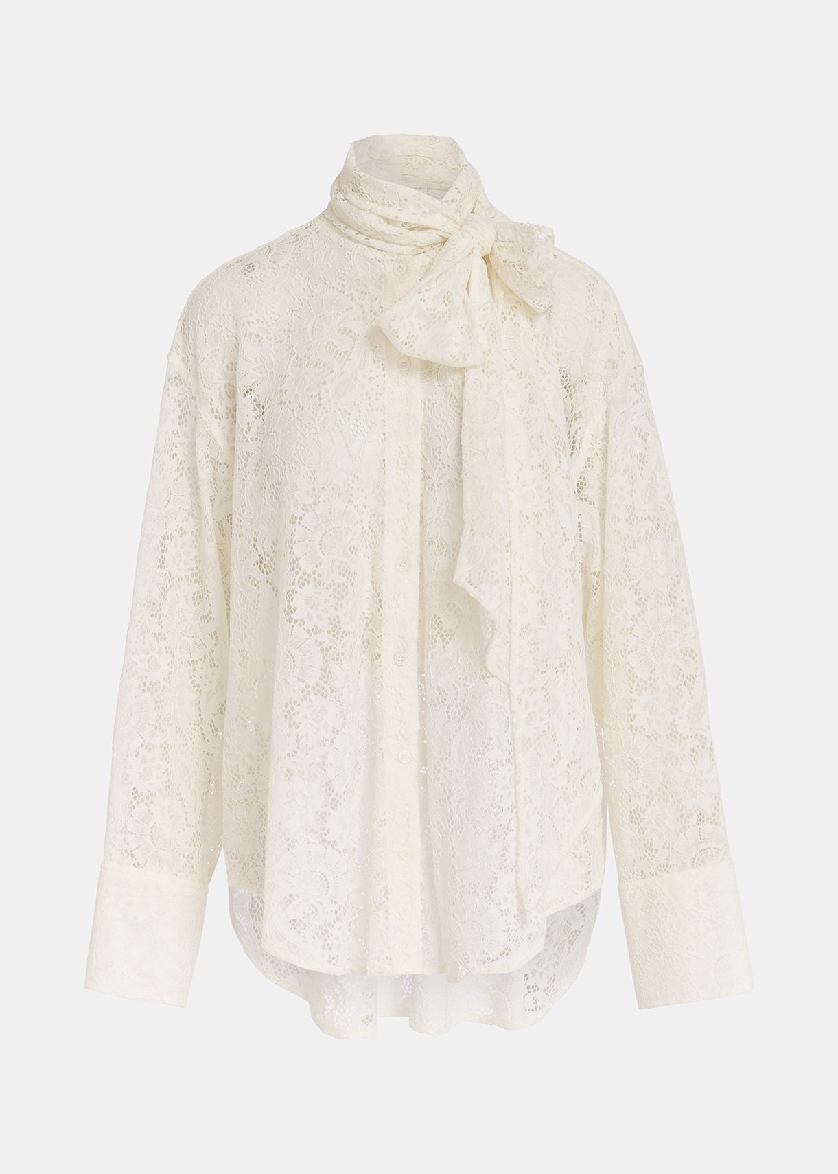 Off-white lace shirt with pussy bow | Essentiel Antwerp Europe