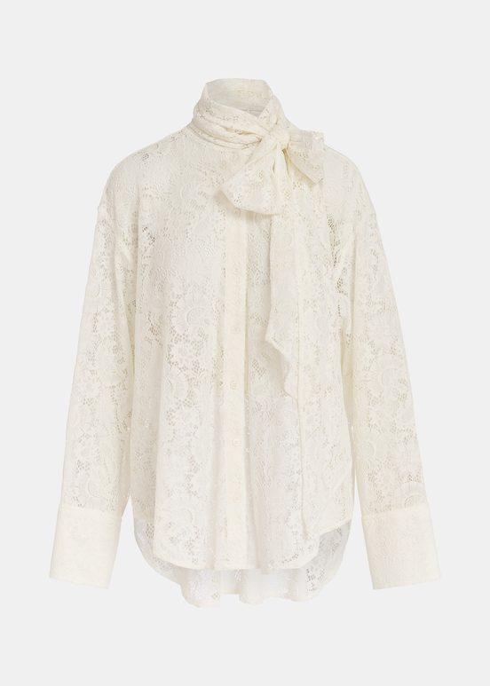 Chemise lavallière en dentelle blanc cassé