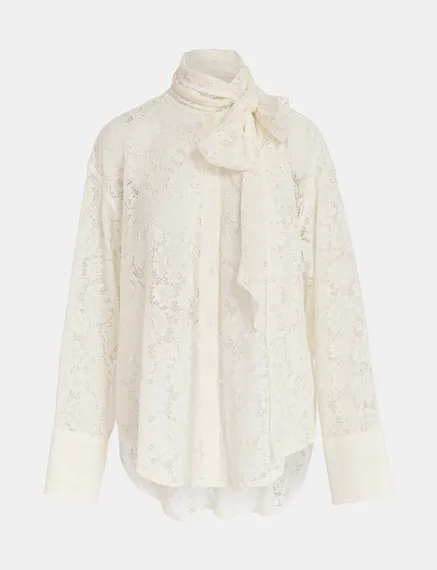 Chemise lavallière en dentelle blanc cassé