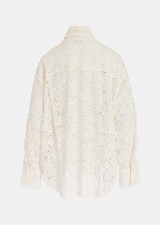 Chemise lavallière en dentelle blanc cassé