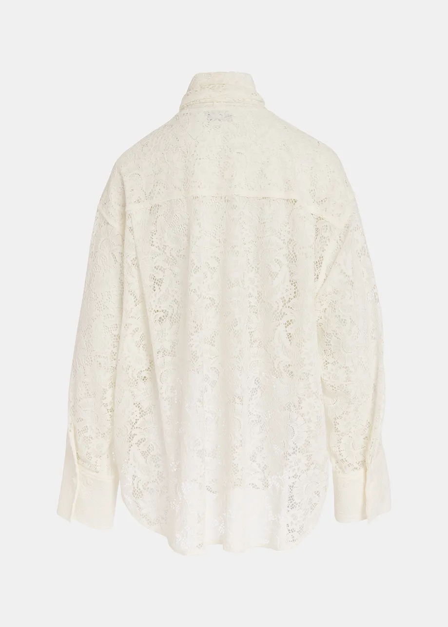 Off-white lace shirt with pussy bow